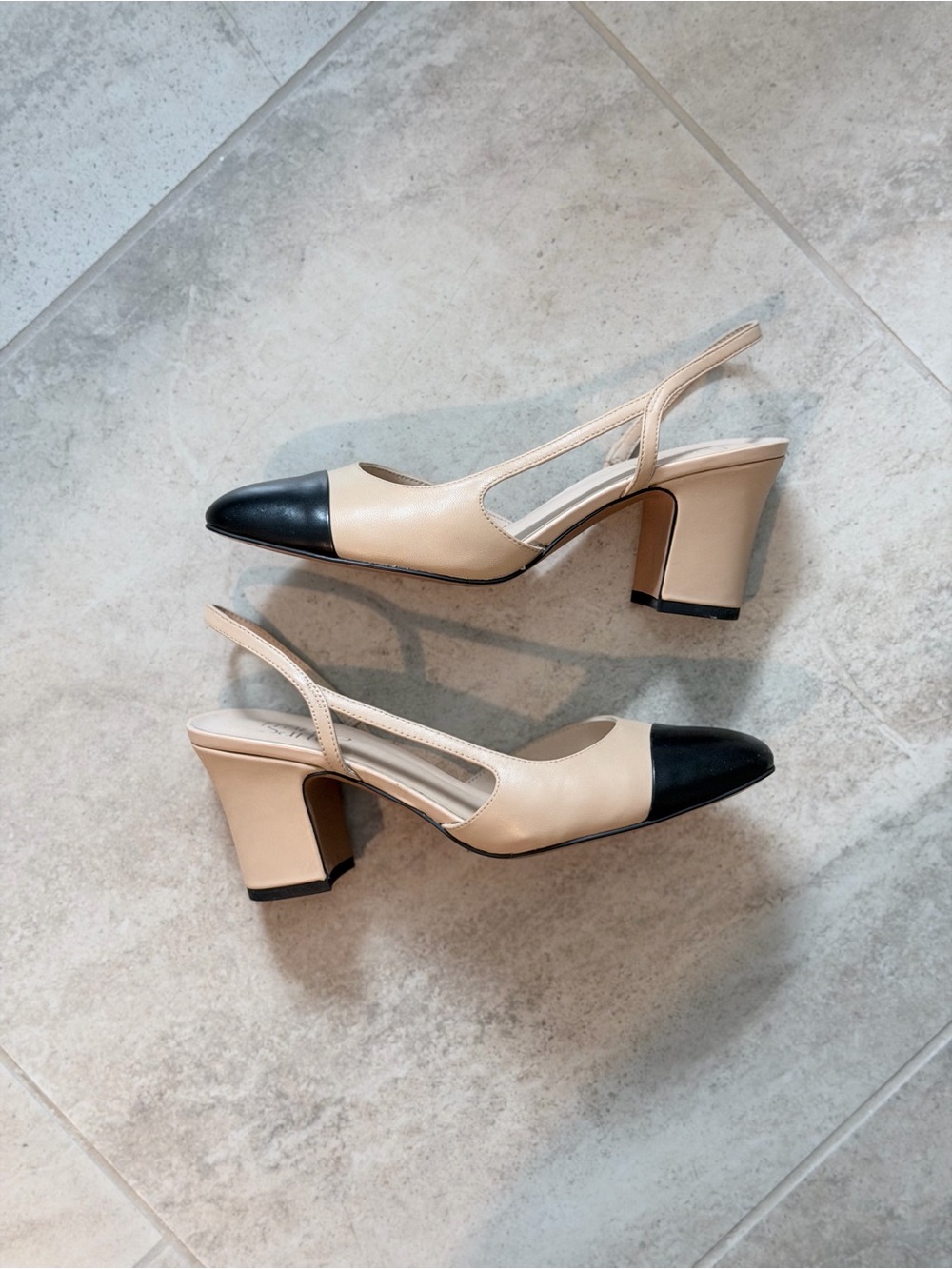Franco Sarto Imogen Slingback Cap Toe Block Heel Pumps Nude Black Leather 7.5 - Picture 4 of 10